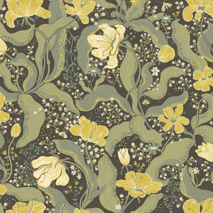 Bodri Green Tulip Garden Wallpaper by A-Street Prints Lina Covers about 57.5 square feet 20.9-in by 33-ft long roll Unpasted 20.9 - Fabric Carolina -