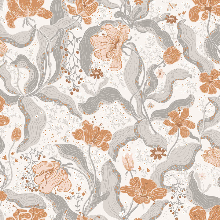 Bodri Grey Tulip Garden Wallpaper by A-Street Prints Lina Covers about 57.5 square feet 20.9-in by 33-ft long roll Unpasted 20.9 - Fabric Carolina -