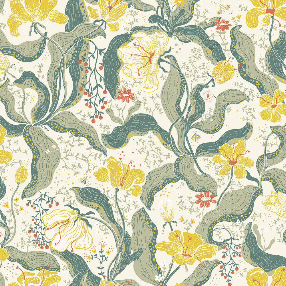 Bodri Yellow Tulip Garden Wallpaper by A-Street Prints Lina Covers about 57.5 square feet 20.9-in by 33-ft long roll Unpasted 20.9 - Fabric Carolina -