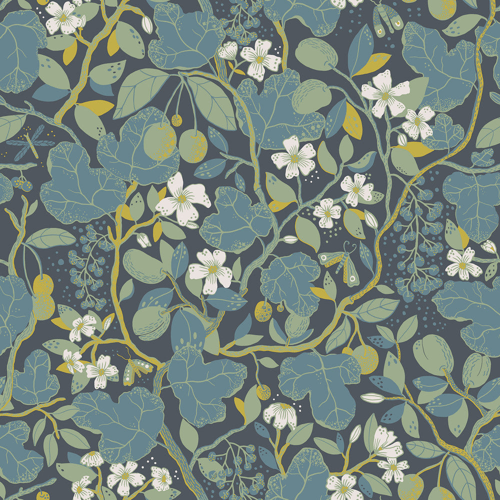 Ewald Blue Garden Vines Wallpaper by A-Street Prints Lina Covers about 57.5 square feet 20.9-in by 33-ft long roll Unpasted 20.9 - Fabric Carolina -