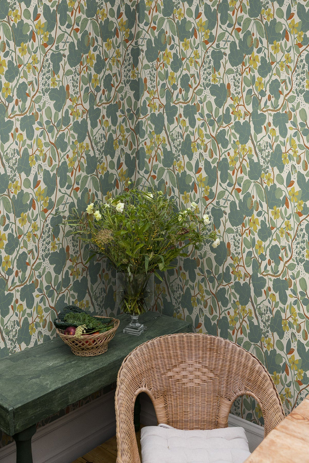 Ewald Turquoise Garden Vines Wallpaper by A-Street Prints Designer