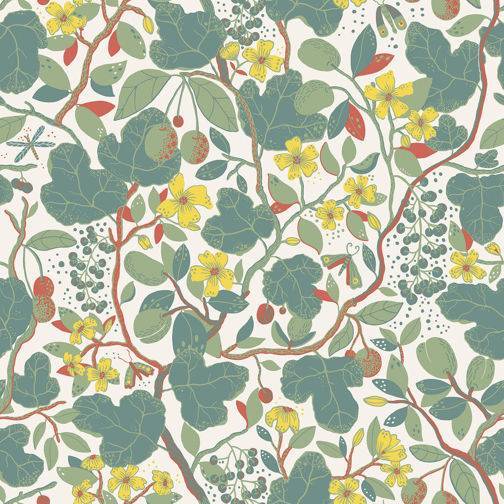 Ewald Turquoise Garden Vines Wallpaper by A-Street Prints Lina Covers about 57.5 square feet 20.9-in by 33-ft long roll Unpasted 20.9 - Fabric Carolina -