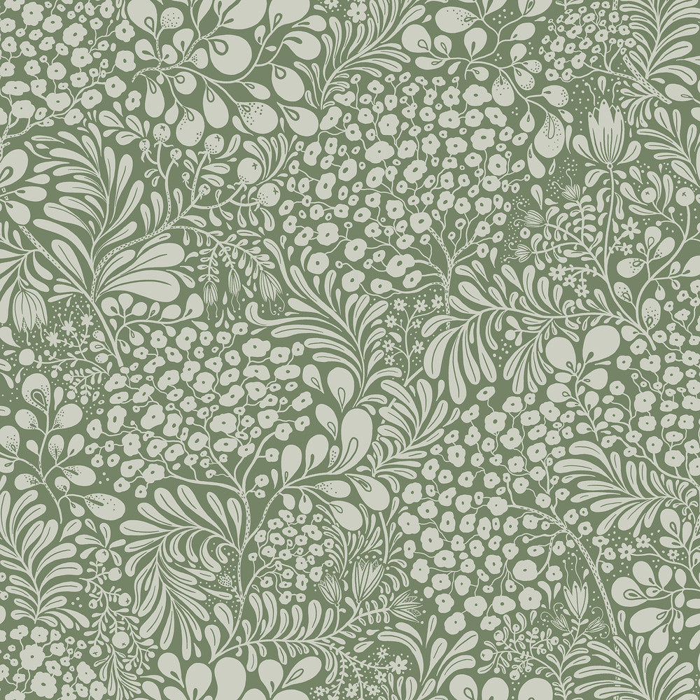 Siv Dark Green Botanical Wallpaper by A-Street Prints Lina Covers about 57.5 square feet 20.9-in by 33-ft long roll Unpasted 20.9 - Fabric Carolina -