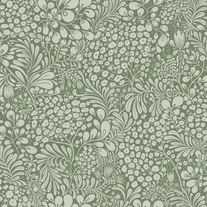Siv Dark Green Botanical Wallpaper by A-Street Prints Lina Covers about 57.5 square feet 20.9-in by 33-ft long roll Unpasted 20.9 - Fabric Carolina -