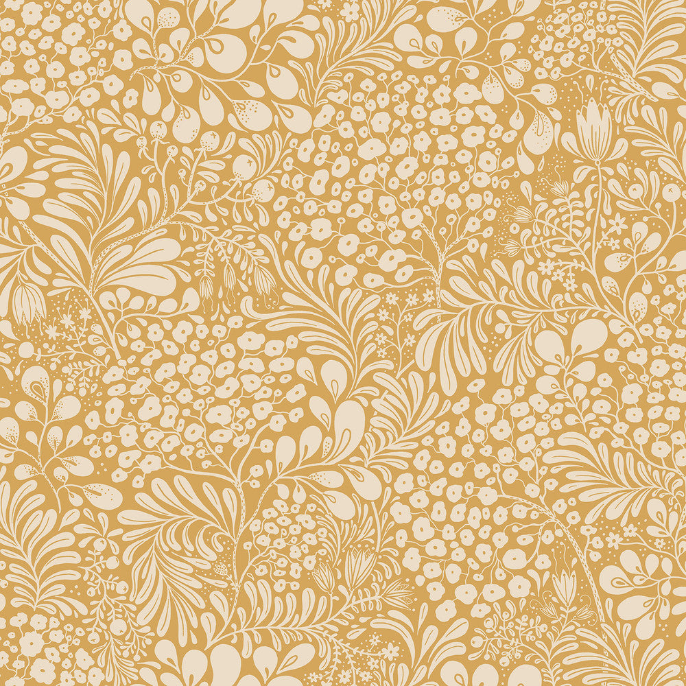 Siv Mustard Botanical Wallpaper by A-Street Prints Lina Covers about 57.5 square feet 20.9-in by 33-ft long roll Unpasted 20.9 - Fabric Carolina -