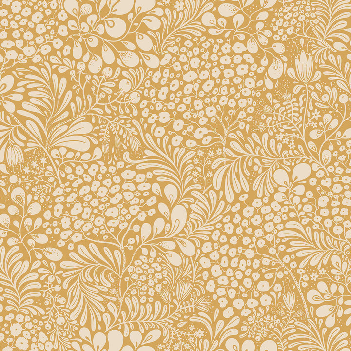 Siv Mustard Botanical Wallpaper by A-Street Prints Lina Covers about 57.5 square feet 20.9-in by 33-ft long roll Unpasted 20.9 - Fabric Carolina -
