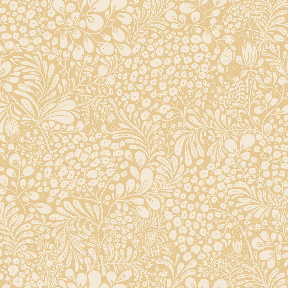 Siv Butter Botanical Wallpaper by A-Street Prints Lina Covers about 57.5 square feet 20.9-in by 33-ft long roll Unpasted 20.9 - Fabric Carolina -