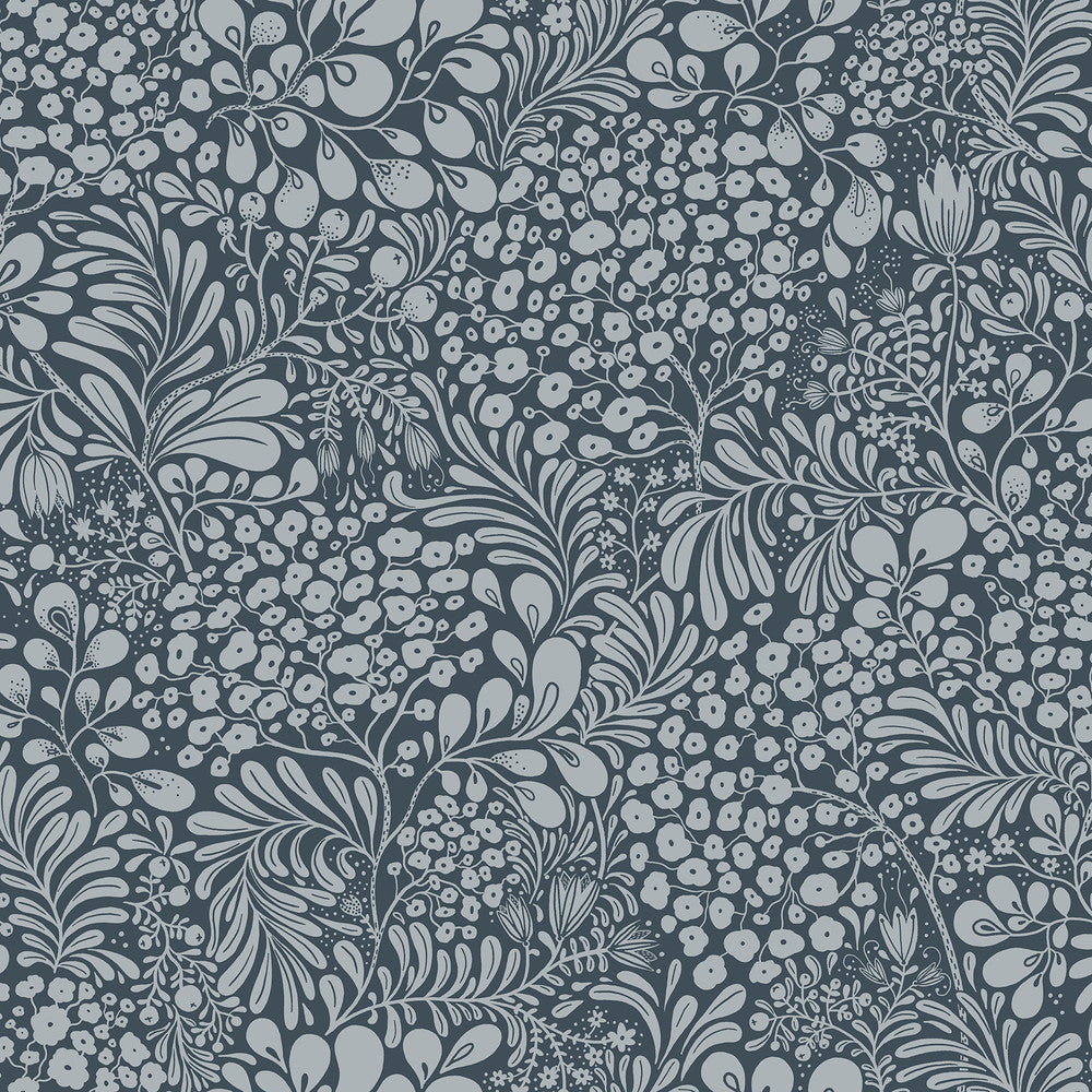 Siv Dark Blue Botanical Wallpaper by A-Street Prints Lina Covers about 57.5 square feet 20.9-in by 33-ft long roll Unpasted 20.9 - Fabric Carolina -