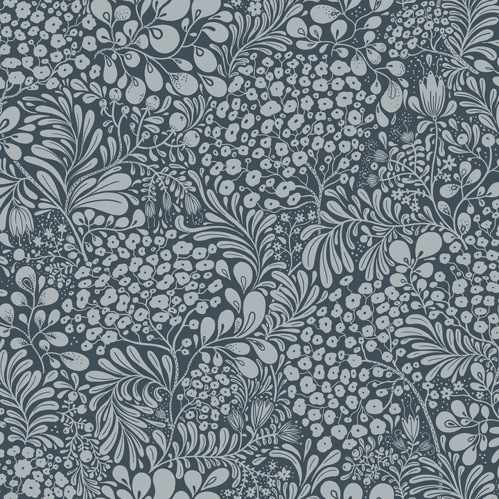 Siv Dark Blue Botanical Wallpaper by A-Street Prints Lina Covers about 57.5 square feet 20.9-in by 33-ft long roll Unpasted 20.9 - Fabric Carolina -