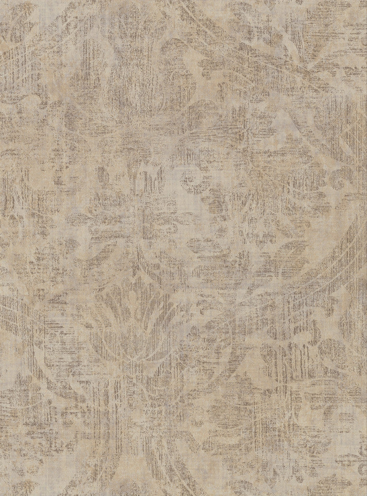 Abigail Khaki Damask Wallpaper by Warner Warner Textures X Covers about 60.8 square feet 27-in by 27-ft long roll Unpasted 24 - Fabric Carolina -