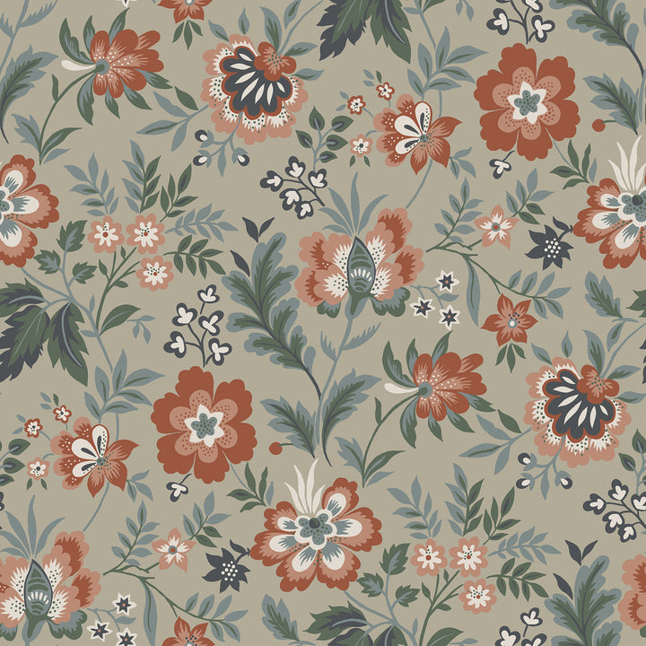 Athena Beige Floral Wallpaper by A-Street Prints Spring Covers about 56.4 square feet 20.5-in by 33-ft long roll Unpasted 20.9 - Fabric Carolina -