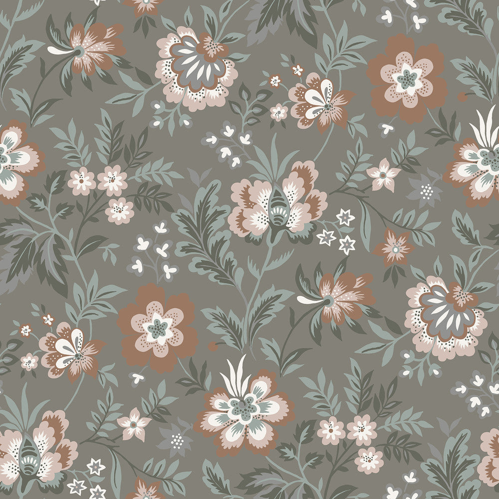 Athena Grey Floral Wallpaper by A-Street Prints Spring Covers about 56.4 square feet 20.5-in by 33-ft long roll Unpasted 20.9 - Fabric Carolina -