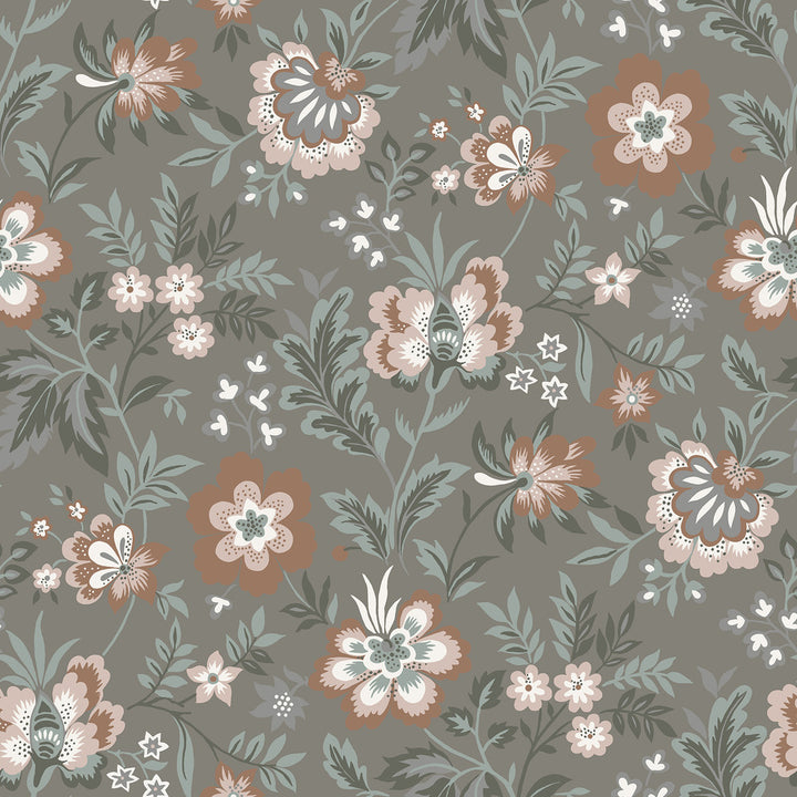 Athena Grey Floral Wallpaper by A-Street Prints Spring Covers about 56.4 square feet 20.5-in by 33-ft long roll Unpasted 20.9 - Fabric Carolina -