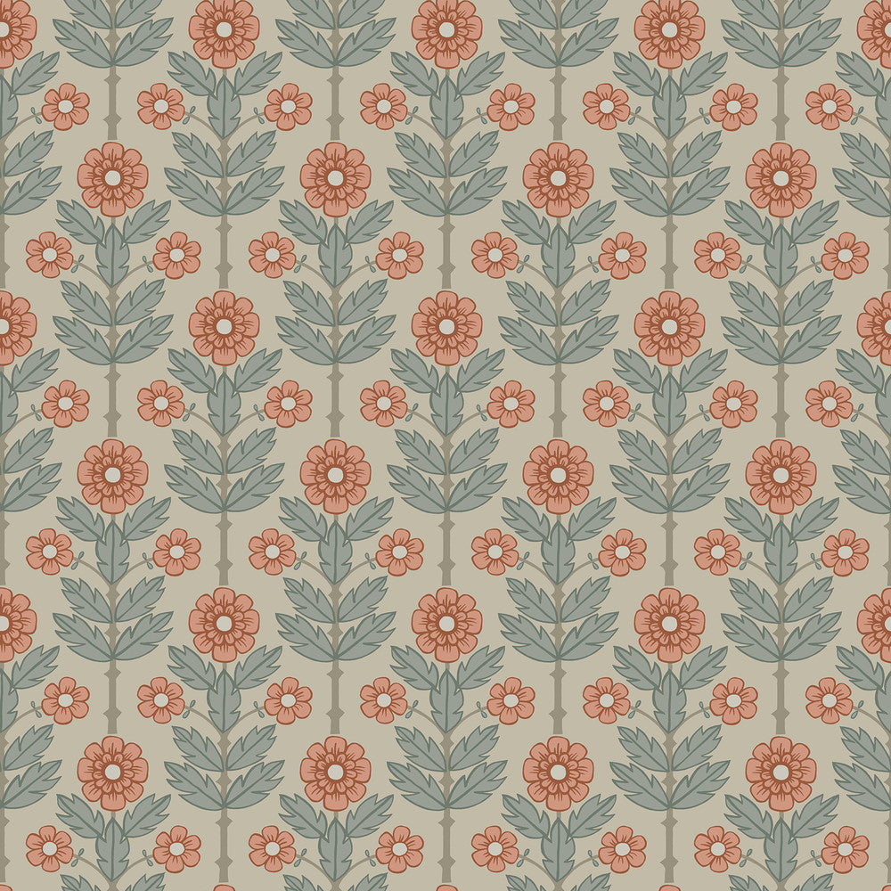 Aya Beige Floral Wallpaper by A-Street Prints Spring Covers about 56.4 square feet 20.5-in by 33-ft long roll Unpasted 6.9 - Fabric Carolina -