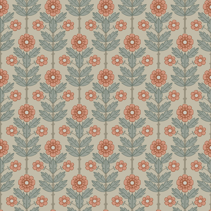 Aya Beige Floral Wallpaper by A-Street Prints Spring Covers about 56.4 square feet 20.5-in by 33-ft long roll Unpasted 6.9 - Fabric Carolina -