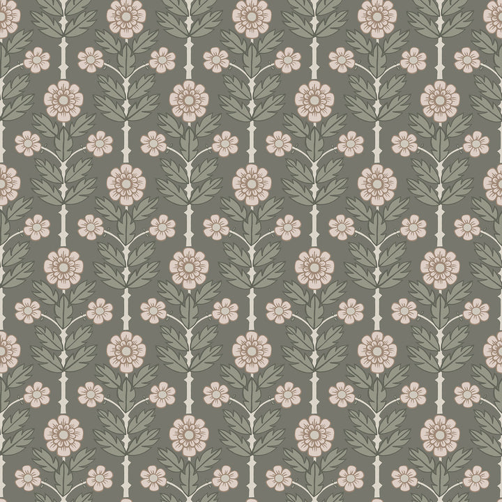 Aya Grey Floral Wallpaper by A-Street Prints Spring Covers about 56.4 square feet 20.5-in by 33-ft long roll Unpasted 6.9 - Fabric Carolina -