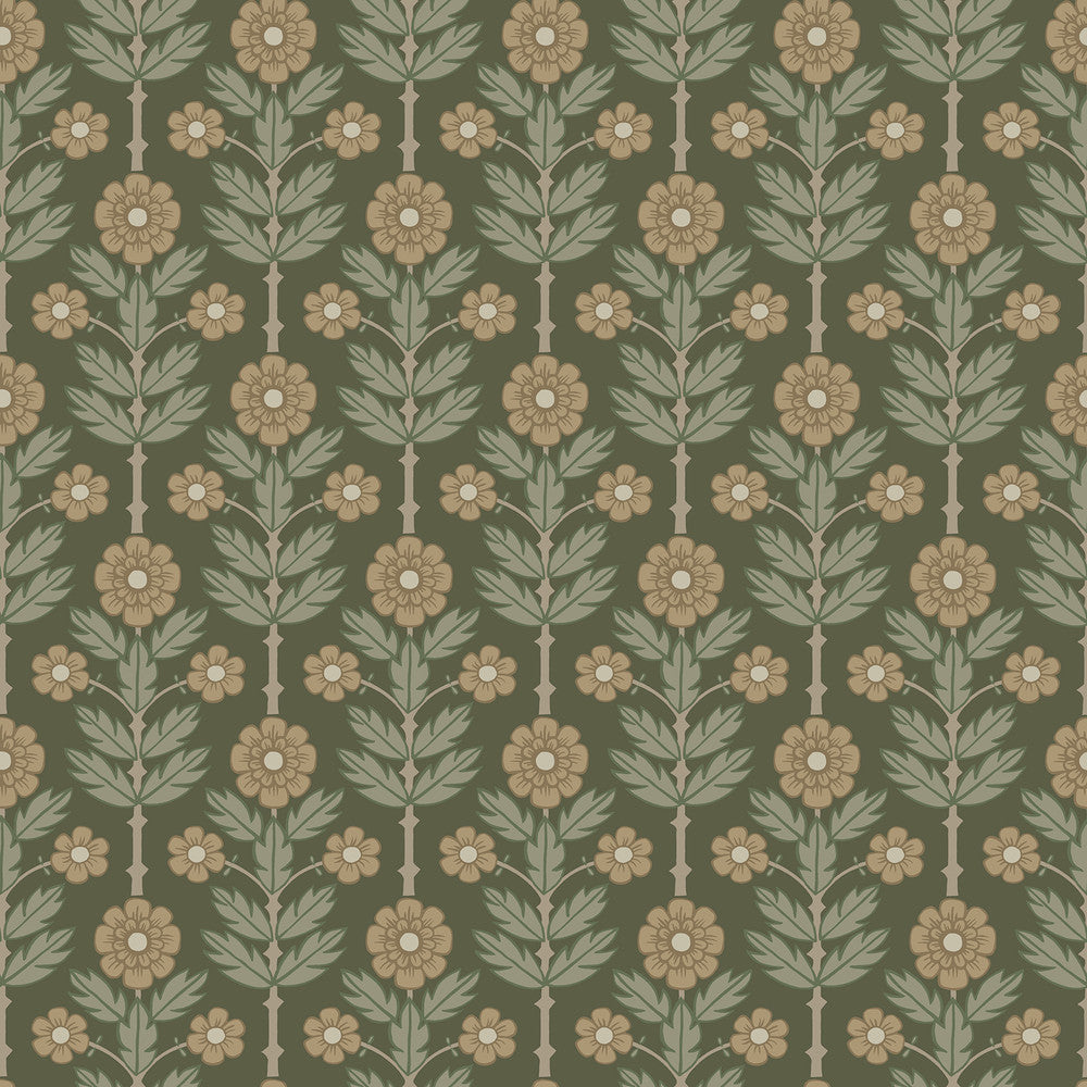Aya Green Floral Wallpaper by A-Street Prints Spring Covers about 56.4 square feet 20.5-in by 33-ft long roll Unpasted 6.9 - Fabric Carolina -