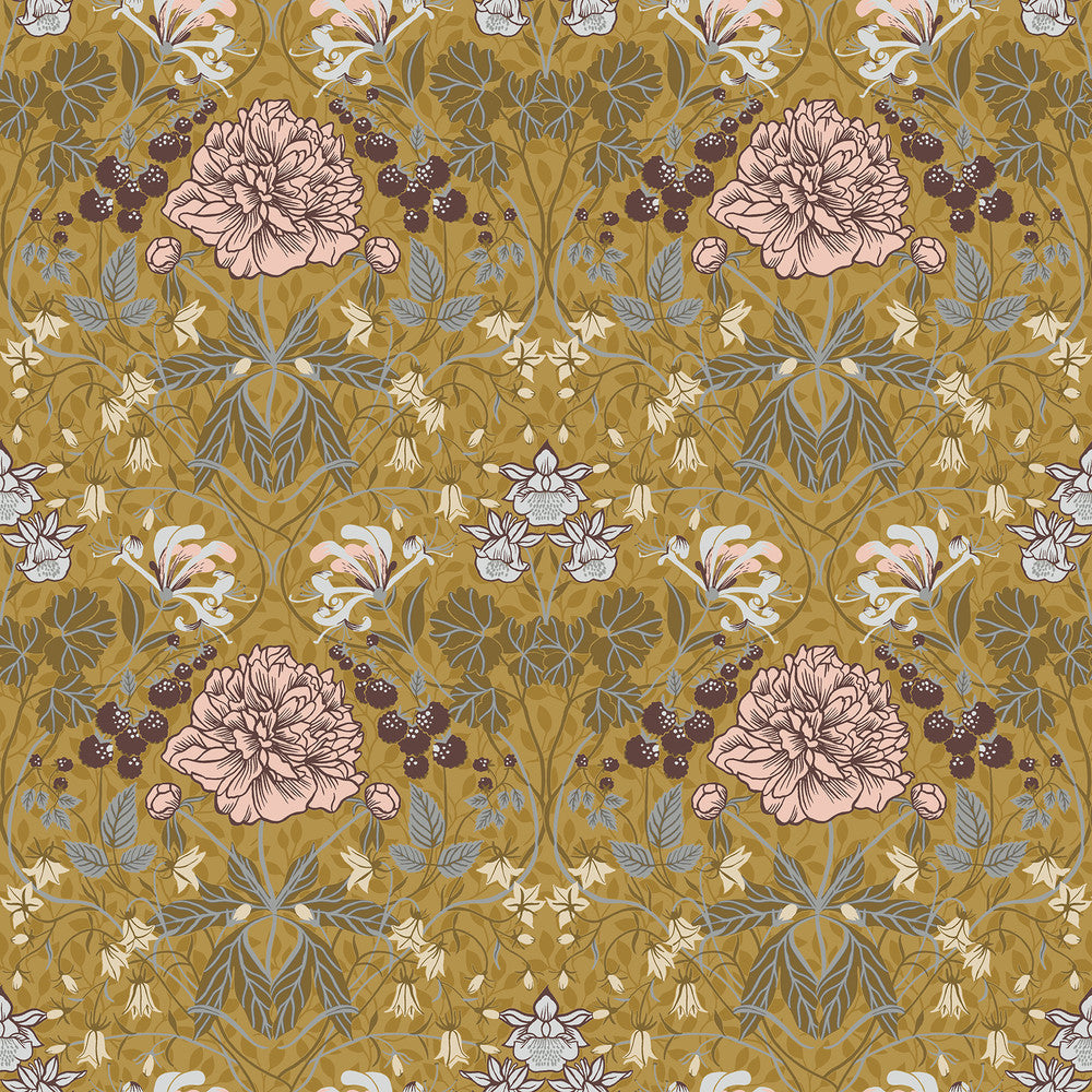 Celestine Mustard Floral Wallpaper by A-Street Prints Spring Covers about 56.4 square feet 20.5-in by 33-ft long roll Unpasted 10.4 - Fabric Carolina -