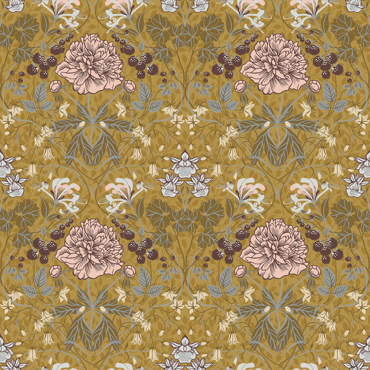 Celestine Mustard Floral Wallpaper by A-Street Prints Spring Covers about 56.4 square feet 20.5-in by 33-ft long roll Unpasted 10.4 - Fabric Carolina -