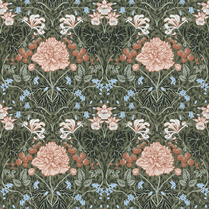 Celestine Green Floral Wallpaper by A-Street Prints Spring Covers about 56.4 square feet 20.5-in by 33-ft long roll Unpasted 10.4 - Fabric Carolina -