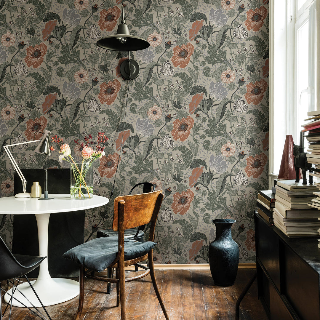 Anemone Grey Floral Wallpaper by A-Street Prints Designer
