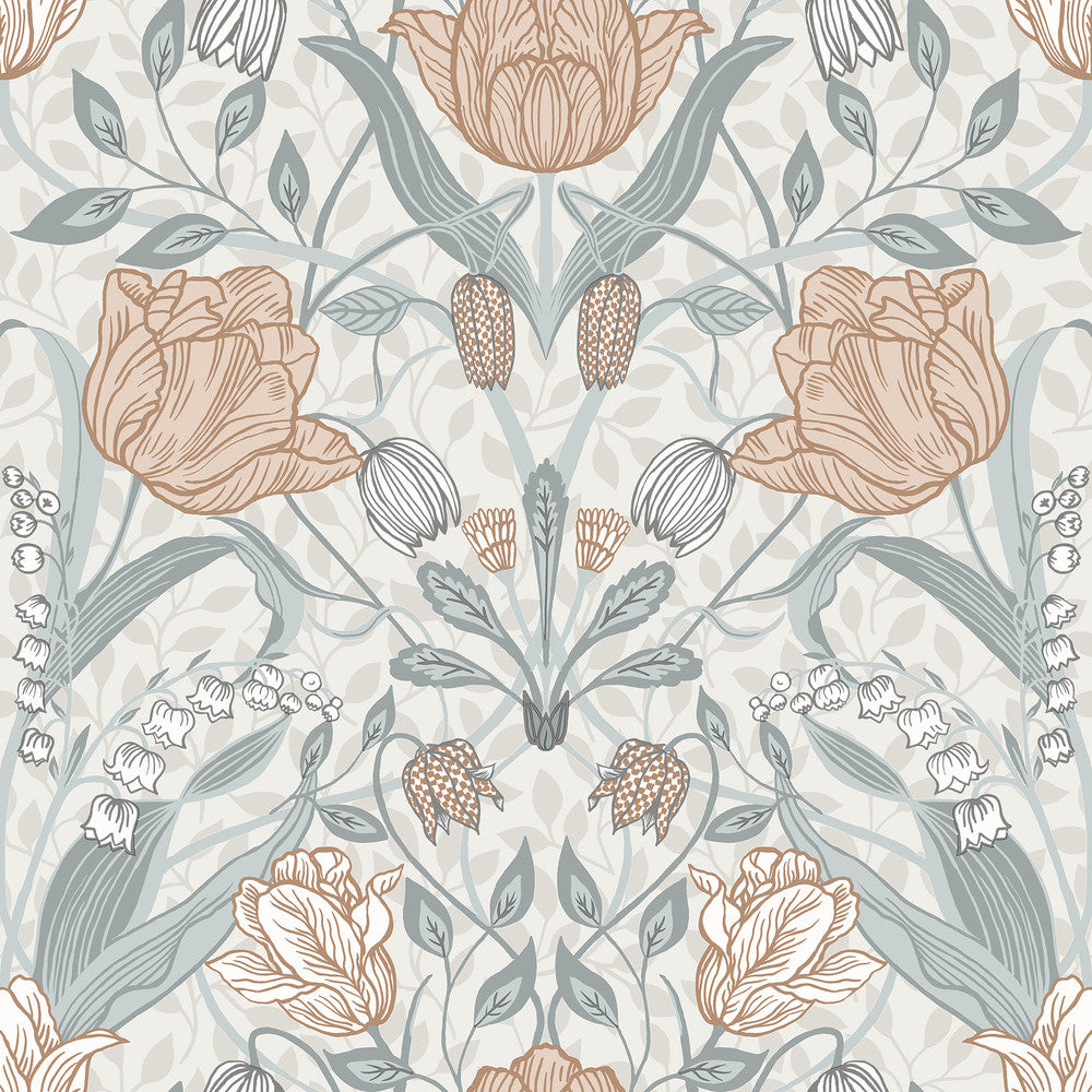 Tulipa Off White Floral Wallpaper by A-Street Prints Spring Covers about 56.4 square feet 20.5-in by 33-ft long roll Unpasted 20.9 - Fabric Carolina -