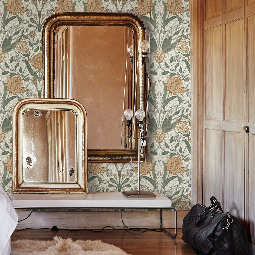 Tulipa Green Floral Wallpaper by A-Street Prints Designer