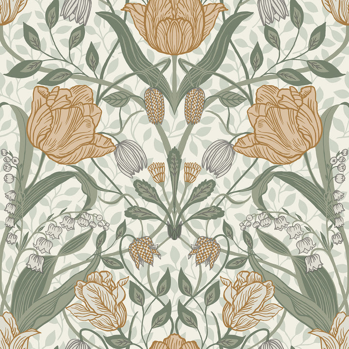 Tulipa Green Floral Wallpaper by A-Street Prints Spring Covers about 56.4 square feet 20.5-in by 33-ft long roll Unpasted 20.9 - Fabric Carolina -