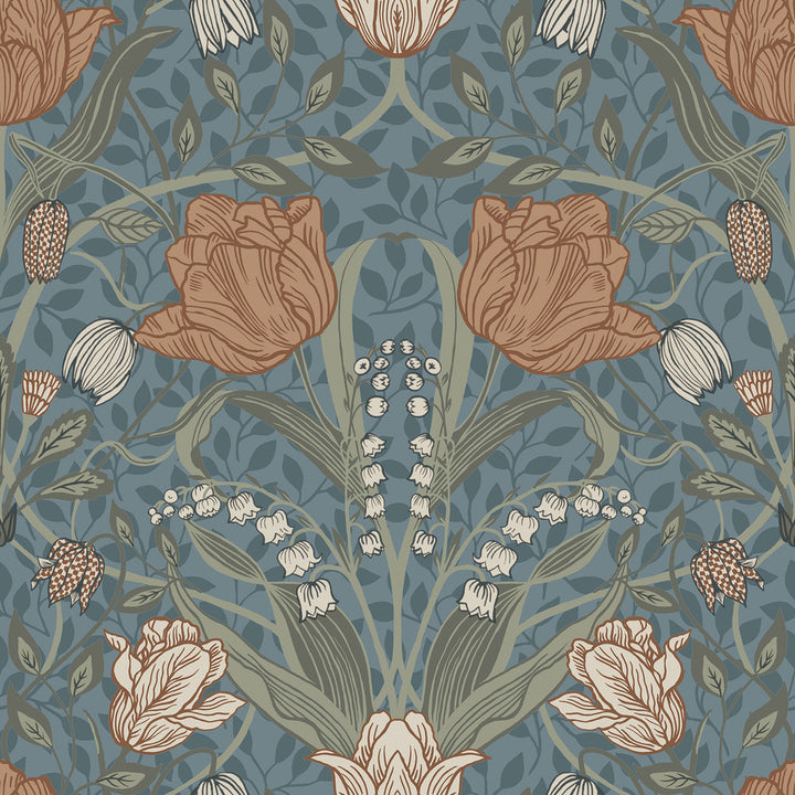 Tulipa Blue Floral Wallpaper by A-Street Prints Spring Covers about 56.4 square feet 20.5-in by 33-ft long roll Unpasted 20.9 - Fabric Carolina -