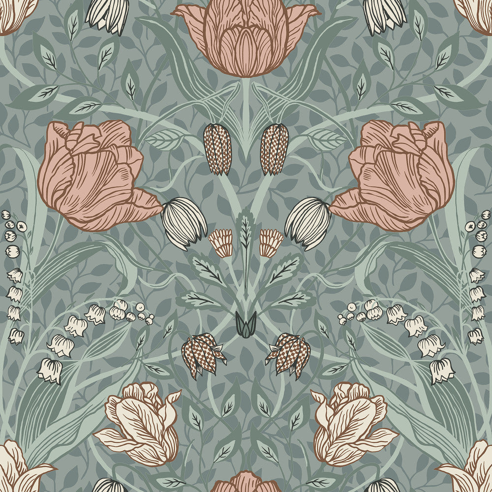 Tulipa Sage Floral Wallpaper by A-Street Prints Spring Covers about 56.4 square feet 20.5-in by 33-ft long roll Unpasted 20.9 - Fabric Carolina -