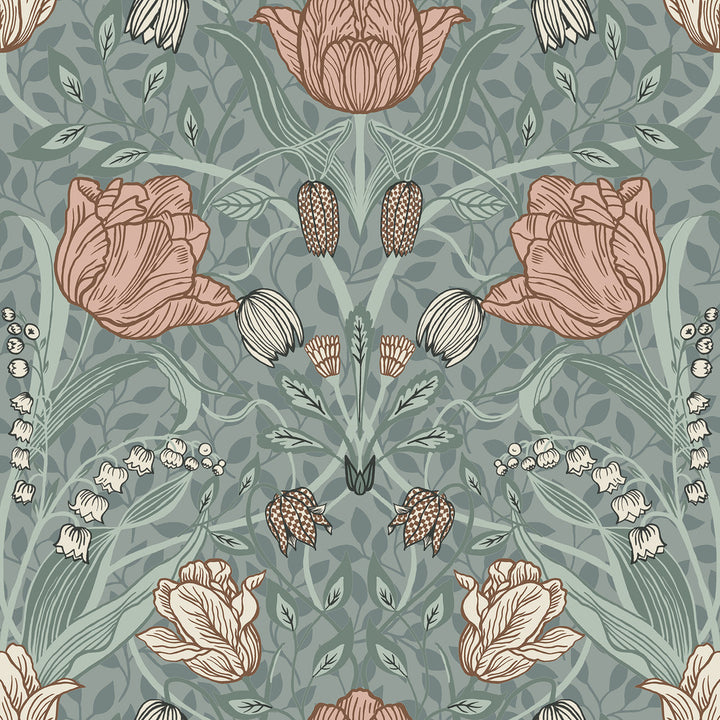 Tulipa Sage Floral Wallpaper by A-Street Prints Spring Covers about 56.4 square feet 20.5-in by 33-ft long roll Unpasted 20.9 - Fabric Carolina -