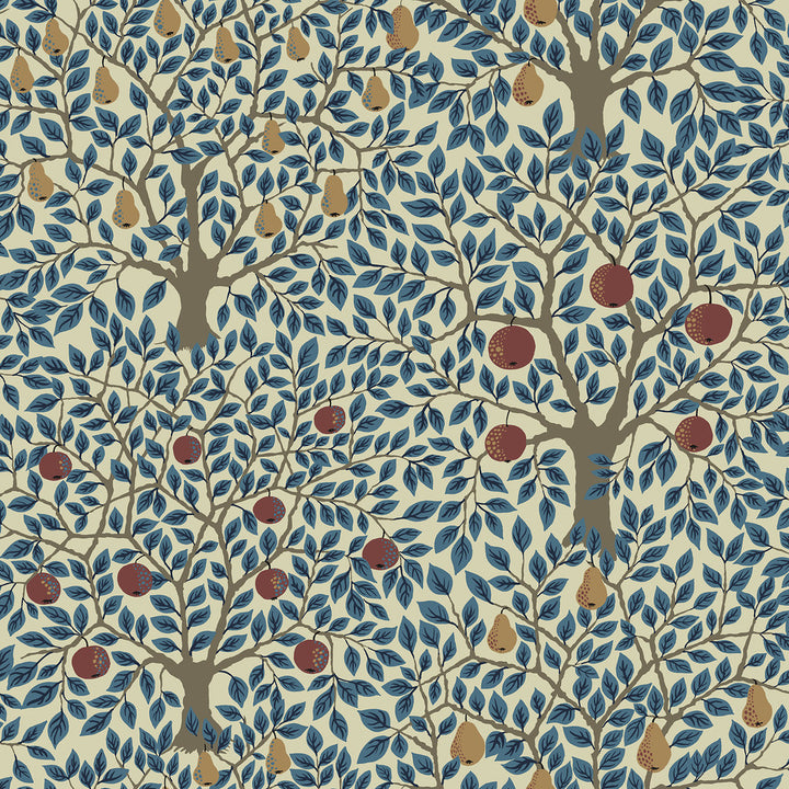 Pomona Blue Fruit Tree Wallpaper by A-Street Prints Spring Covers about 56.4 square feet Sweden Unpasted 20.9-in repeat, drop match 20.5-in by 33-ft long roll - Fabric Carolina -