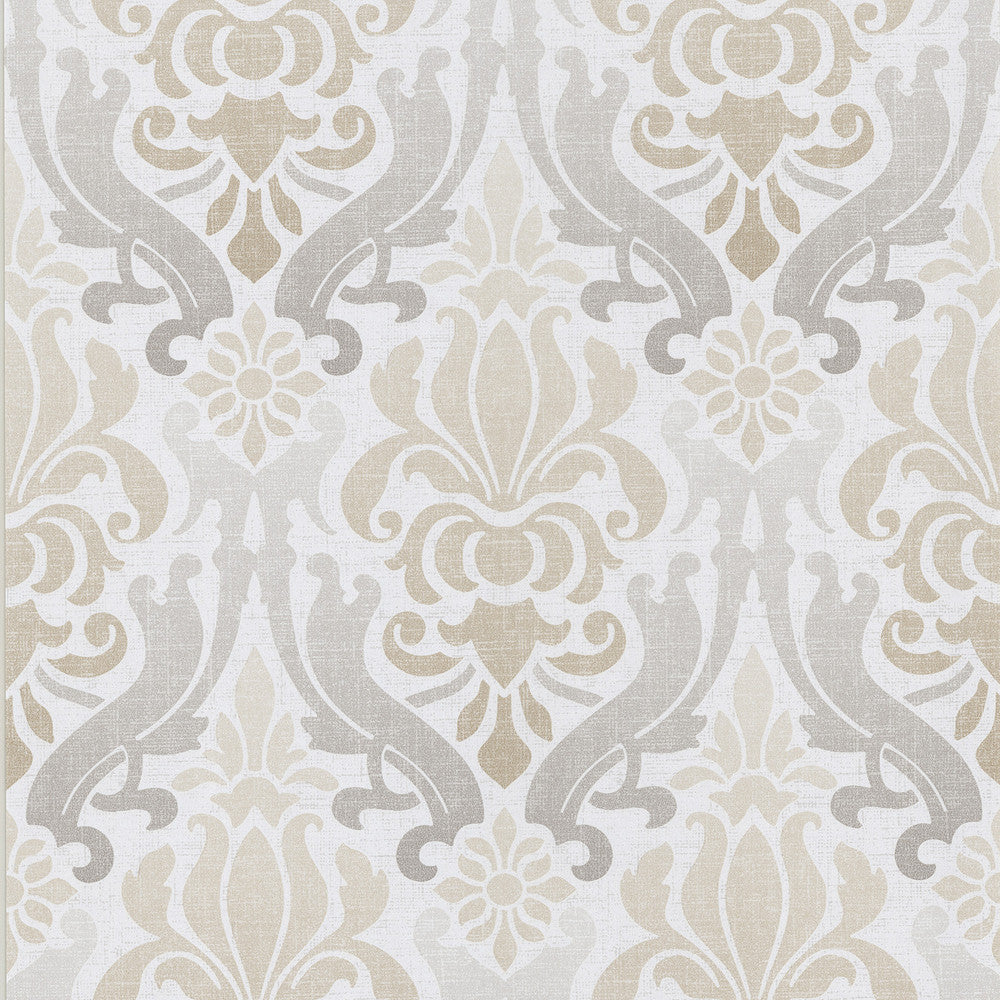 Aquitaine Taupe Nouveau Damask Wallpaper by Kenneth James Luna Covers about 56.4 square feet 20.5-in by 33-ft long roll Unpasted 21 - Fabric Carolina -