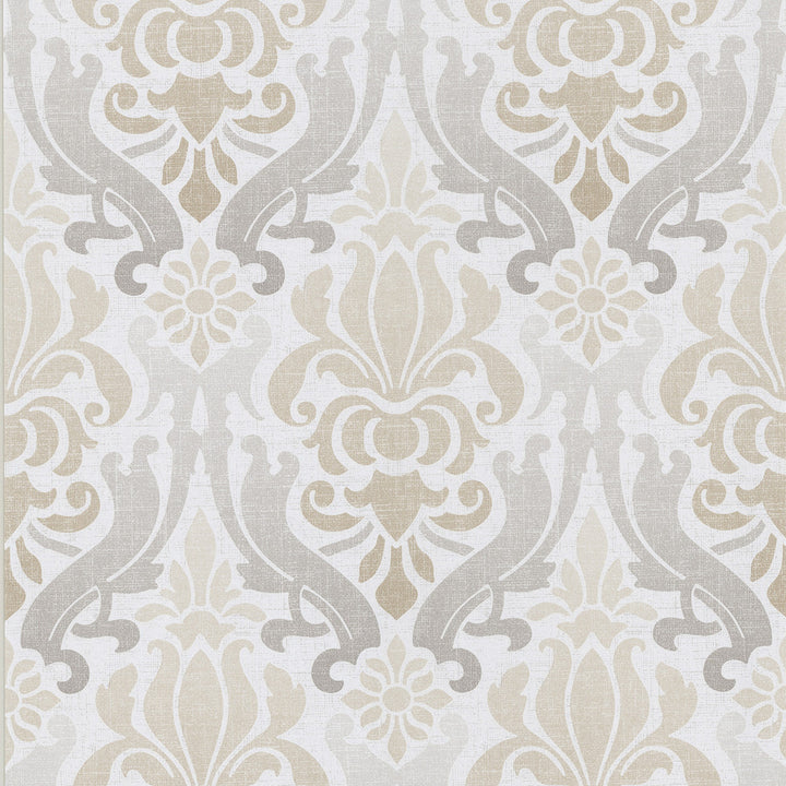 Aquitaine Taupe Nouveau Damask Wallpaper by Kenneth James Luna Covers about 56.4 square feet 20.5-in by 33-ft long roll Unpasted 21 - Fabric Carolina -