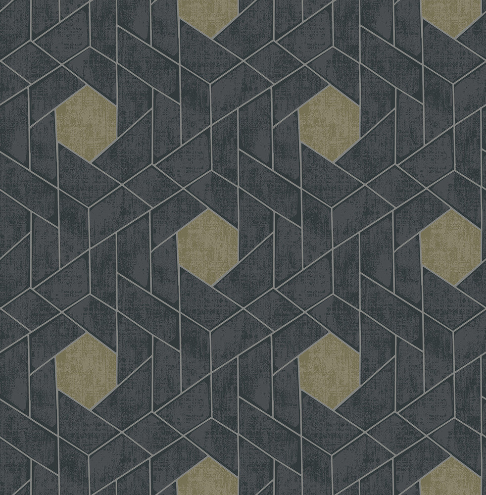 Granada Charcoal Geometric Wallpaper by A-Street Prints Scott Living Covers about 56.4 square feet Great Britain Unpasted 10.4-in repeat, straight match 20.5-in by 33-ft long roll - Fabric Carolina -
