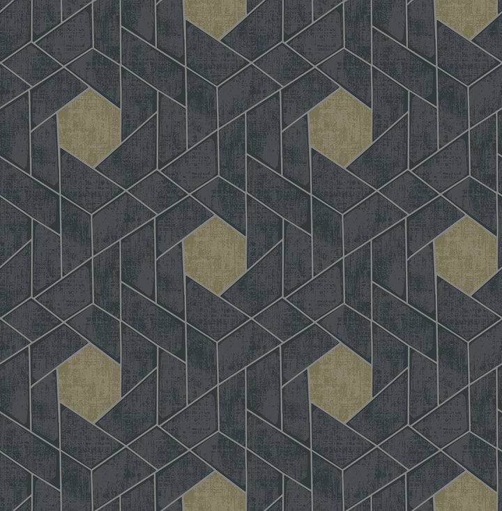 Granada Charcoal Geometric Wallpaper by A-Street Prints Scott Living Covers about 56.4 square feet Great Britain Unpasted 10.4-in repeat, straight match 20.5-in by 33-ft long roll - Fabric Carolina -
