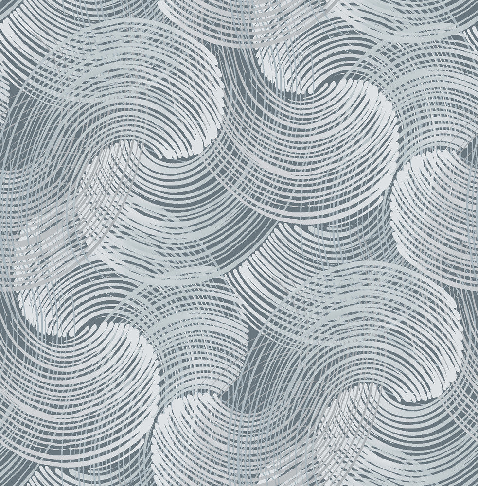 Karson Blue Swirling Geometric Wallpaper by A-Street Prints Scott Living Covers about 56.4 square feet 20.5-in by 33-ft long roll Unpasted 20.8 - Fabric Carolina -