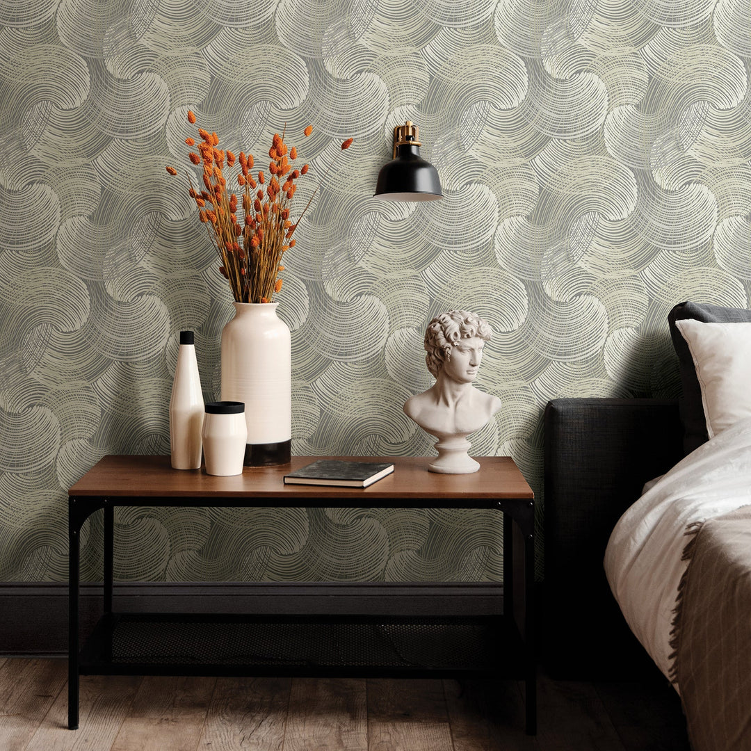 Karson Grey Swirling Geometric Wallpaper by A-Street Prints Designer