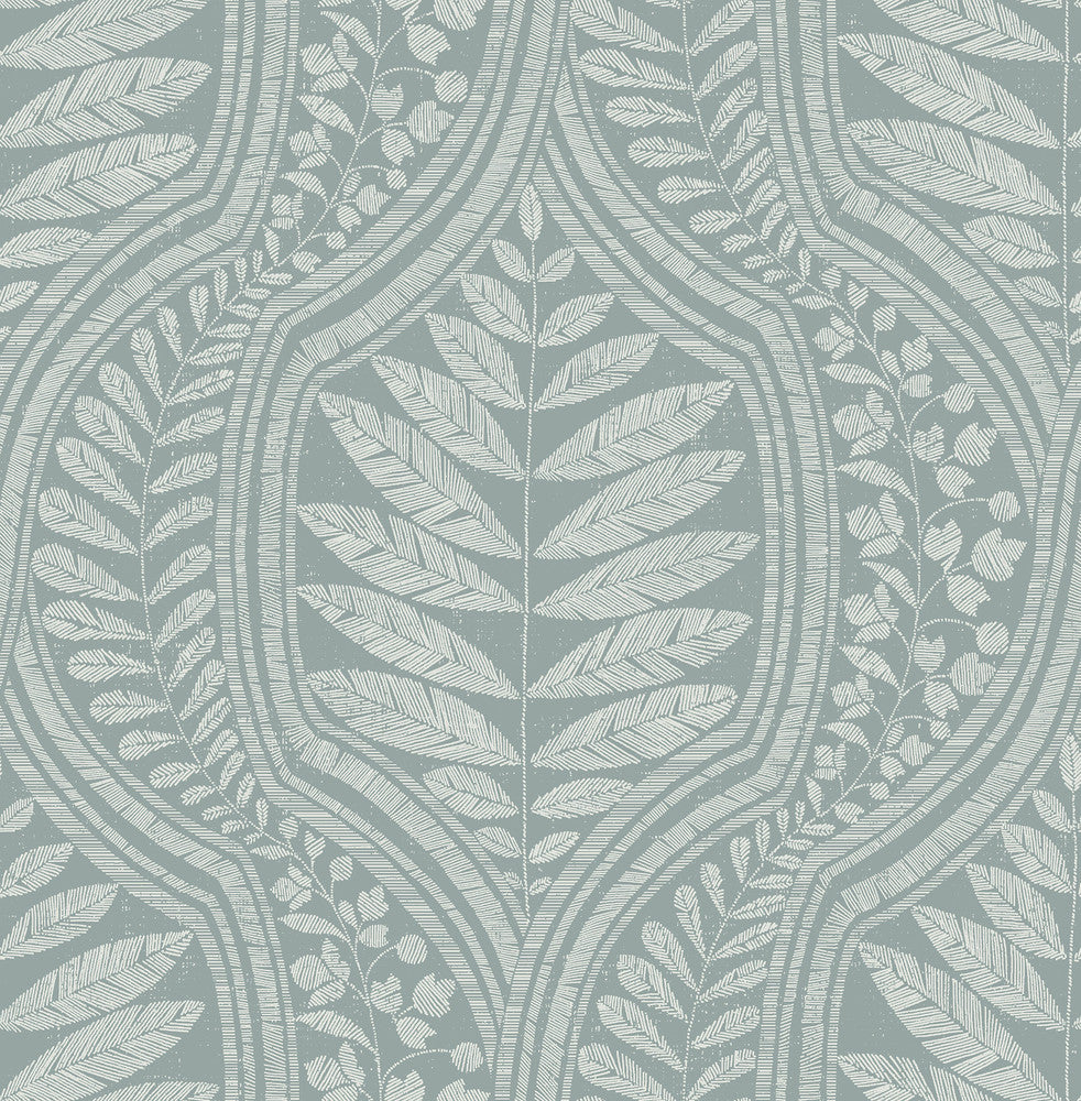 Juno Teal Ogee Wallpaper by A-Street Prints Scott Living Covers about 56.4 square feet 20.5-in by 33-ft long roll Unpasted 20.8 - Fabric Carolina -