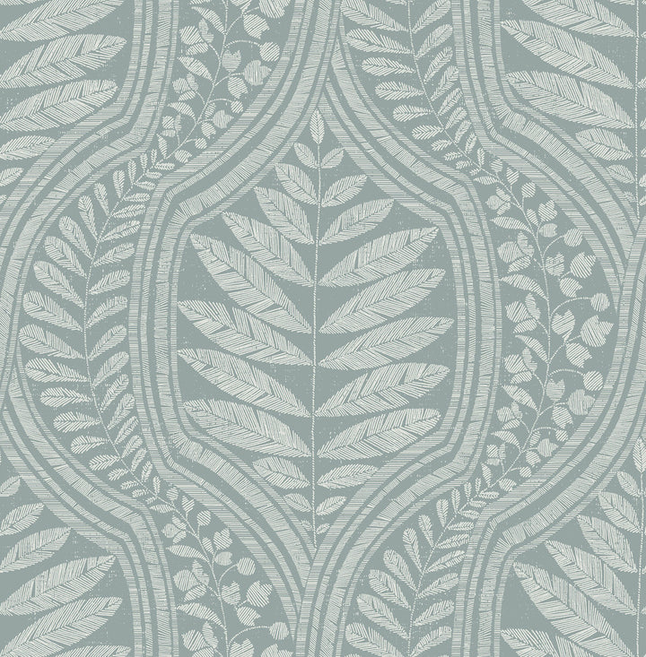 Juno Teal Ogee Wallpaper by A-Street Prints Scott Living Covers about 56.4 square feet 20.5-in by 33-ft long roll Unpasted 20.8 - Fabric Carolina -