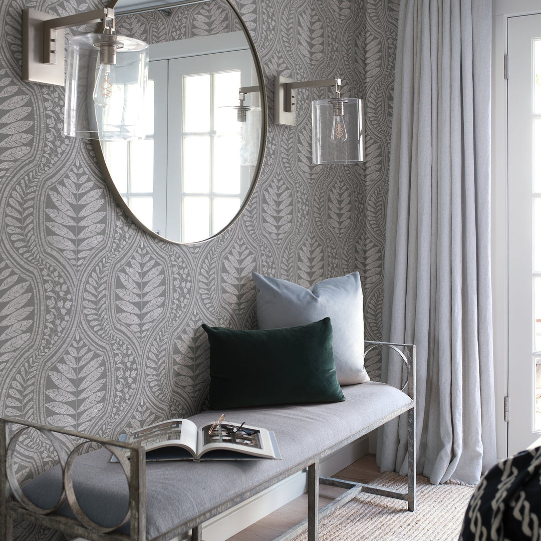 Juno Dark Grey Grey Ogee Wallpaper by A-Street Prints Designer