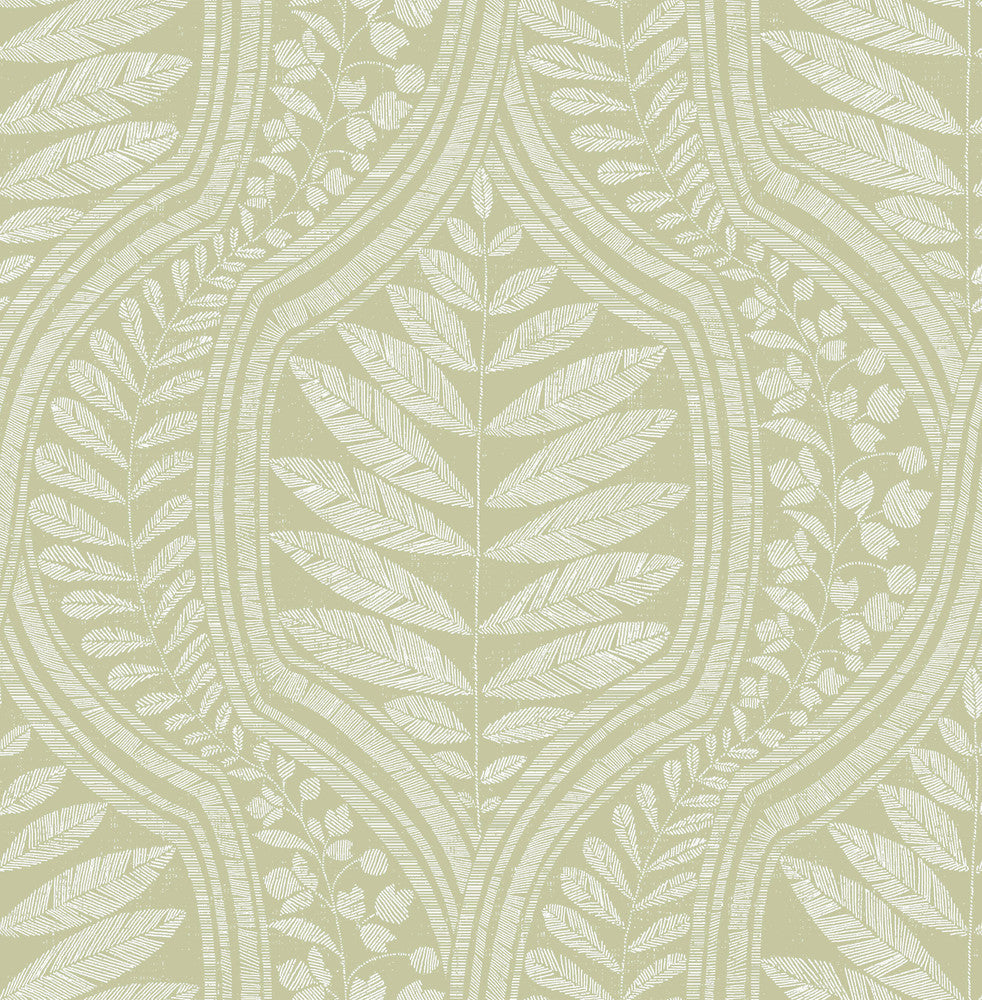 Juno Green Ogee Wallpaper by A-Street Prints Scott Living Covers about 56.4 square feet 20.5-in by 33-ft long roll Unpasted 20.8 - Fabric Carolina -