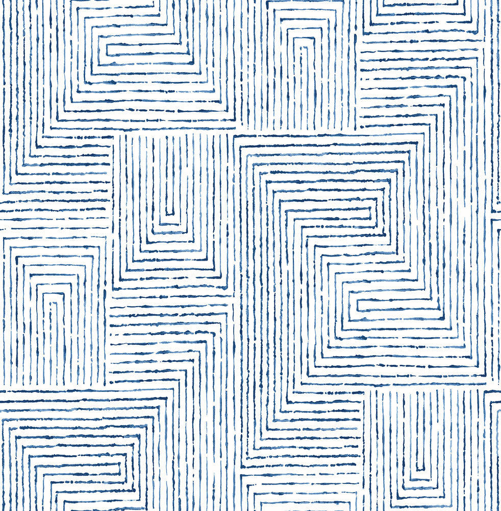 Merritt Indigo Geometric Wallpaper by A-Street Prints Scott Living Covers about 56.4 square feet 20.5-in by 33-ft long roll Unpasted 20.8 - Fabric Carolina -