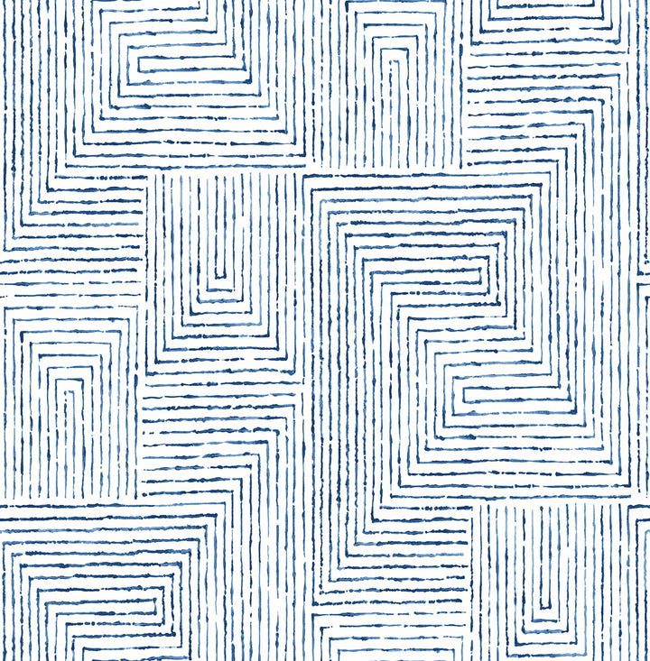 Merritt Indigo Geometric Wallpaper by A-Street Prints Scott Living Covers about 56.4 square feet 20.5-in by 33-ft long roll Unpasted 20.8 - Fabric Carolina -