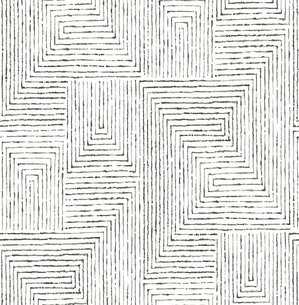 Merritt Black Geometric Wallpaper by A-Street Prints Scott Living Covers about 56.4 square feet 20.5-in by 33-ft long roll Unpasted 20.8 - Fabric Carolina -