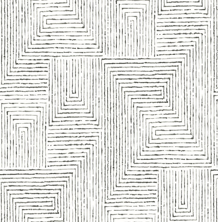 Merritt Black Geometric Wallpaper by A-Street Prints Scott Living Covers about 56.4 square feet 20.5-in by 33-ft long roll Unpasted 20.8 - Fabric Carolina -