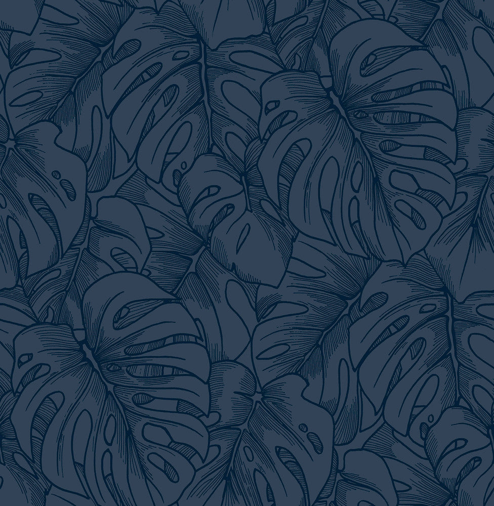 Balboa Indigo Botanical Wallpaper by A-Street Prints Scott Living Covers about 56.4 square feet 20.5-in by 33-ft long roll Unpasted 21.1 - Fabric Carolina -