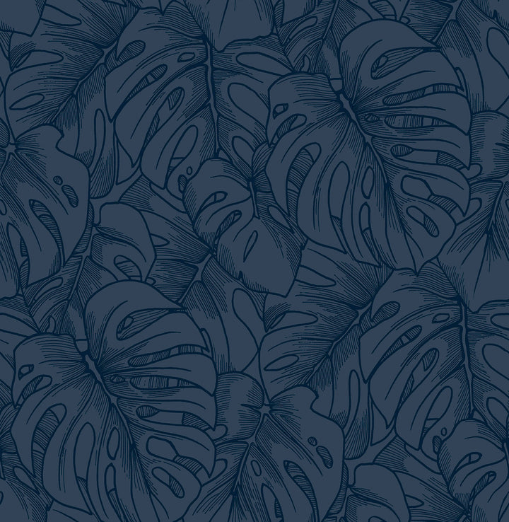 Balboa Indigo Botanical Wallpaper by A-Street Prints Scott Living Covers about 56.4 square feet 20.5-in by 33-ft long roll Unpasted 21.1 - Fabric Carolina -