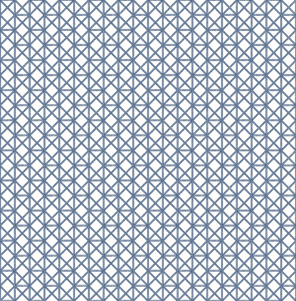 Lisbeth Blue Geometric Lattice Wallpaper by A-Street Prints Pacifica Covers about 56.4 square feet 20.5-in by 33-ft long roll Unpasted 2.1 - Fabric Carolina -