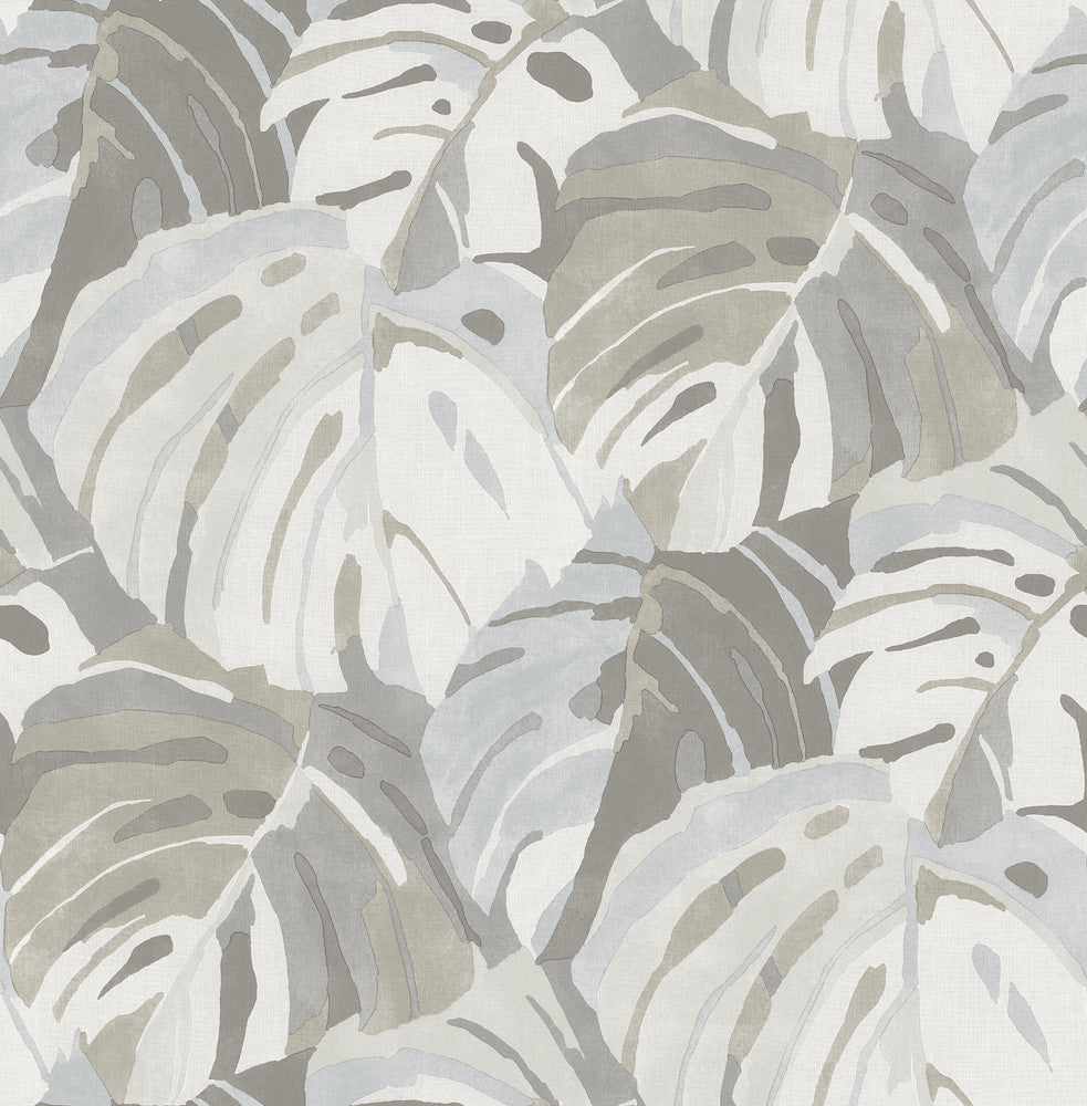 Samara Stone Monstera Leaf Wallpaper by A-Street Prints Pacifica Covers about 56.4 square feet 20.5-in by 33-ft long roll Unpasted 20.8 - Fabric Carolina -